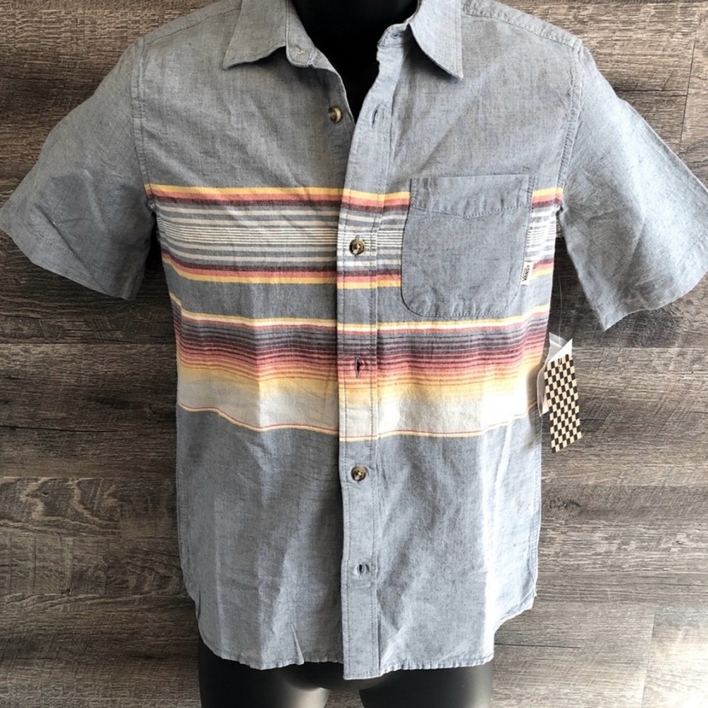 Boys VANS Wensley Button Down Shirt Striped Sz M